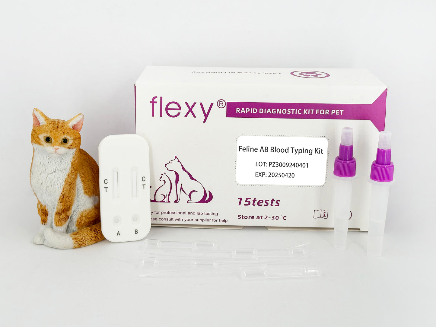 Feline Blood Typing Kit, cat blood typing, type A, B and AB 10tests per pack